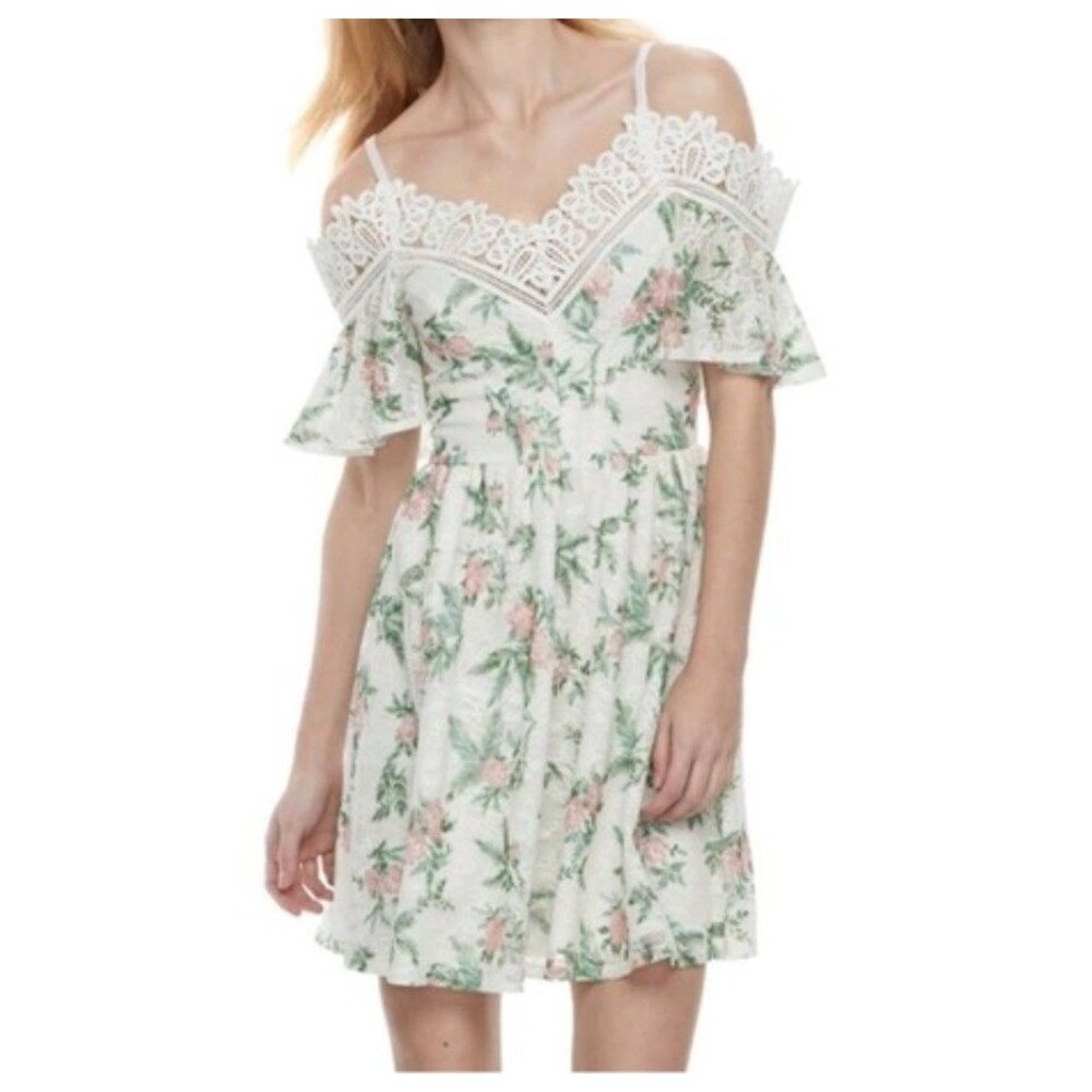 Fairycore Whimsycore Floral Cold Shoulder Lace Sweetheart Mini Dress Wmn Sz M